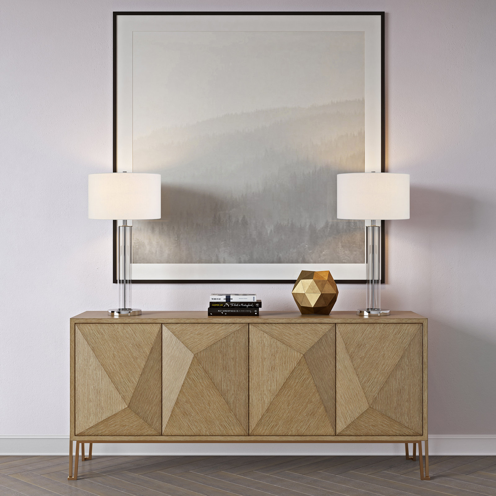Skye Table Lamp, Gold/Clear, White