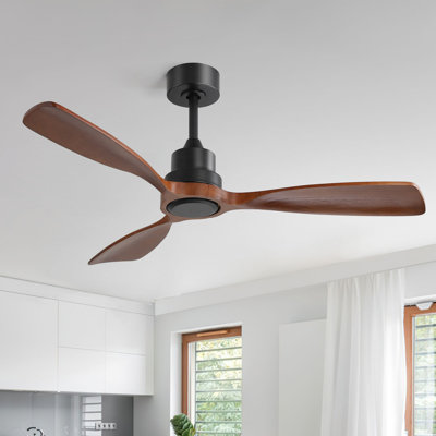 Kemp 48" 3-Walnut Solid Wood Blades Ceiling Fans With Remote and no Light