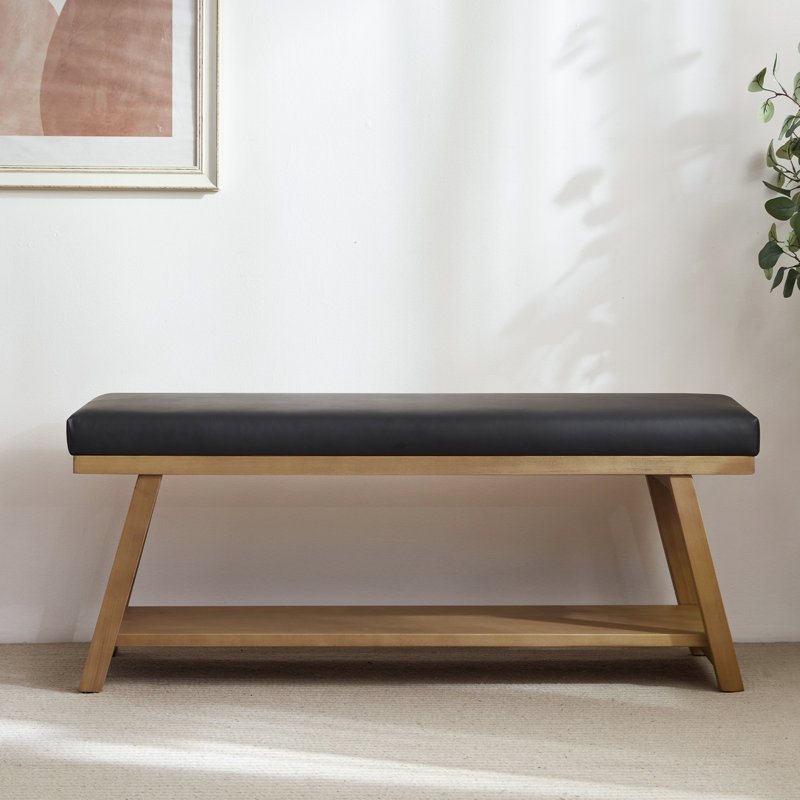Banc de rangement en similicuir Hahnville, Noir