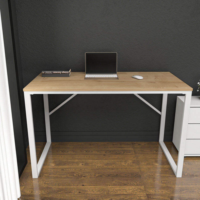 Riggs Metal Base Writing Desk, Brown/White