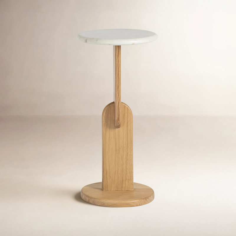 Kielle Marble Top End Table, Oak, White Marble