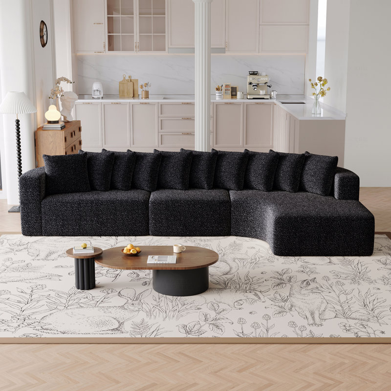 Ensemble de canapé modulaire recouvert de tissu en chenille de 131,1 pouces, canapé courbé en forme de nuage de style moderne, comprend 10 coussins, canapé d'angle en tissu, canapé modulaire en L (méridienne droite)