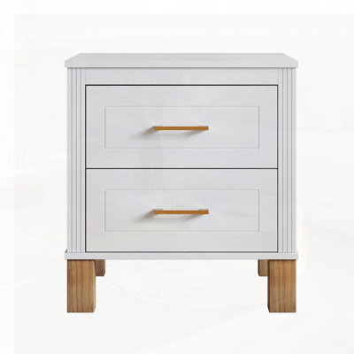 2 Drawer Nightstand, Premium Wood Storage with Elegant Fluted Design, Solid Wood Legs Nightstand with Metal Handle, Tall Bedside Table