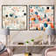 Ensemble de 2 collages carrés gris et bleu à motif de pokas rétro - paysages abstraits-101857143-101857144