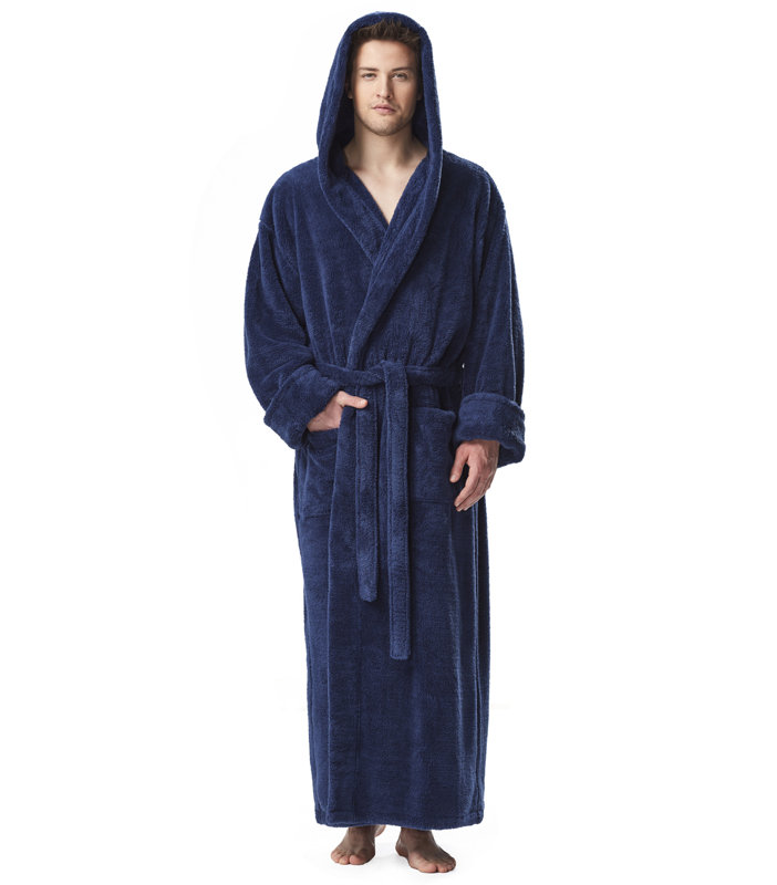 Peignoir en molleton pour cheville avec poches et capuche, P / M, Bleu marine