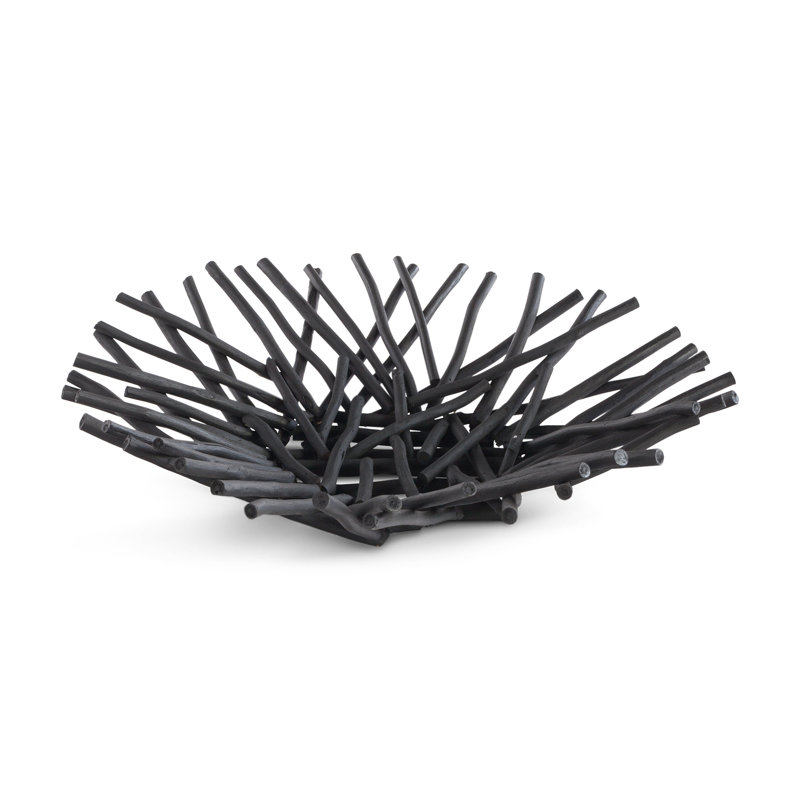 Bol décoratif en bois noir, H 6 po x l 24 po x l 24 po