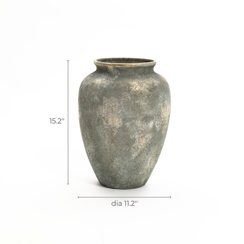 Rustic Gold and Brown Terracotta  Tall Urn Vase, 15.2" H x 11.2" W x 11.2" D