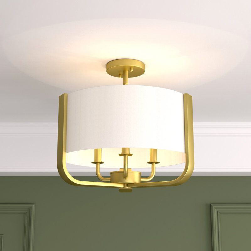Naida 3-Light Semi-Flush Mount Ceiling Light with Fabric Shade and Gold Finish