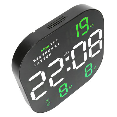 Horloge numérique à grand écran DEL, télécommande USB 5 V, affichage multifonction de la température et du mois, avec lumière bleue et verte, idéale pour le bureau ou le salon.