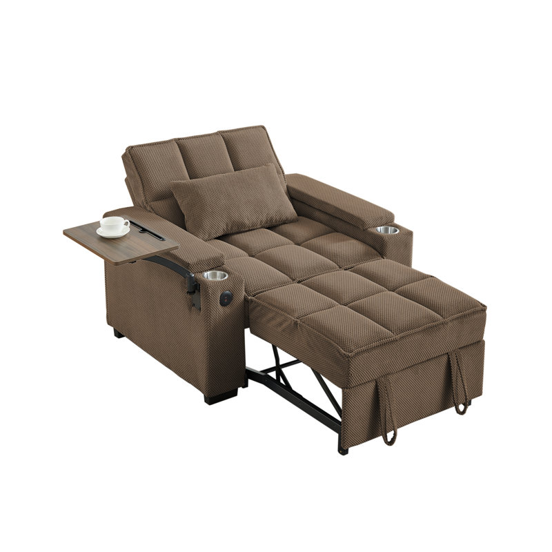 Fauteuil convertible Boneless convertible avec port USB, table d'appoint et porte-gobelets, Coffee