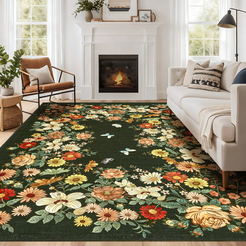 Tapis floral lavable 5 pi x 7 pi Garvee, Rectangle 5 pi x 7 pi
