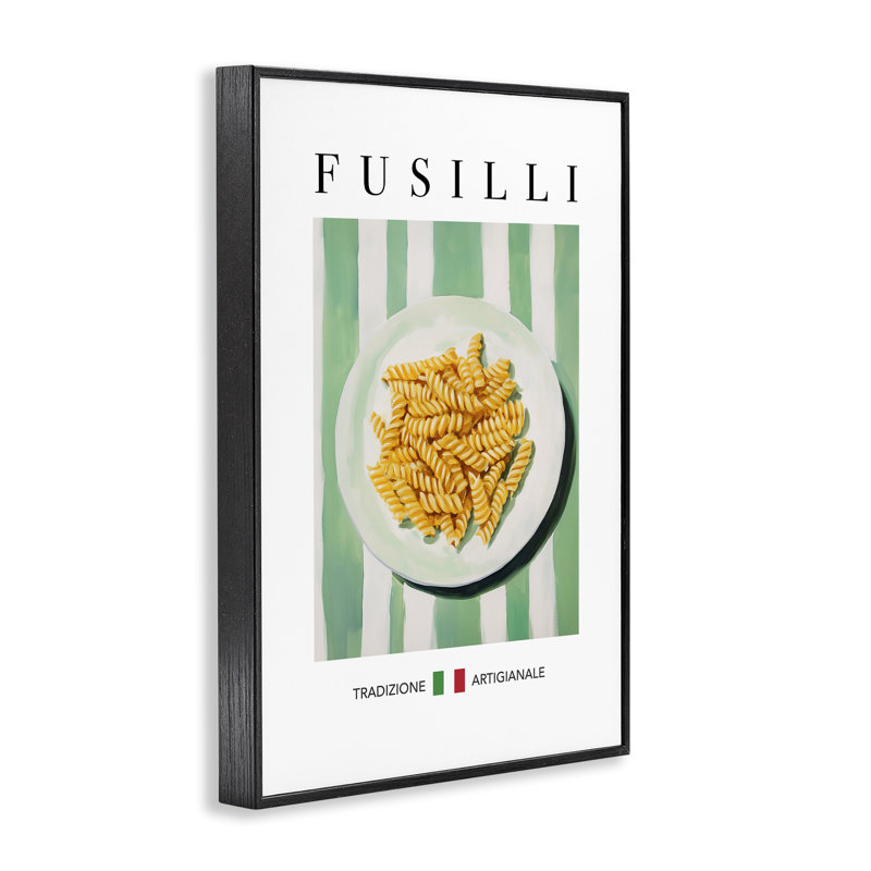Giclée de pâtes Fusilli traditionnelles, design par Andreas Magnusson, H 30 po x l 20 po, Giclée encadrée noir minuit