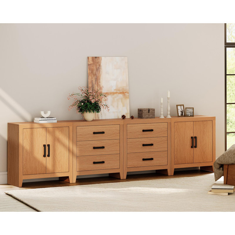 Eaton 4-Piece Modular Sideboard With Drawers & Doors, Farmhouse Storage Cabinet For Living Room, Dining Room, Or Hallway, Mocha