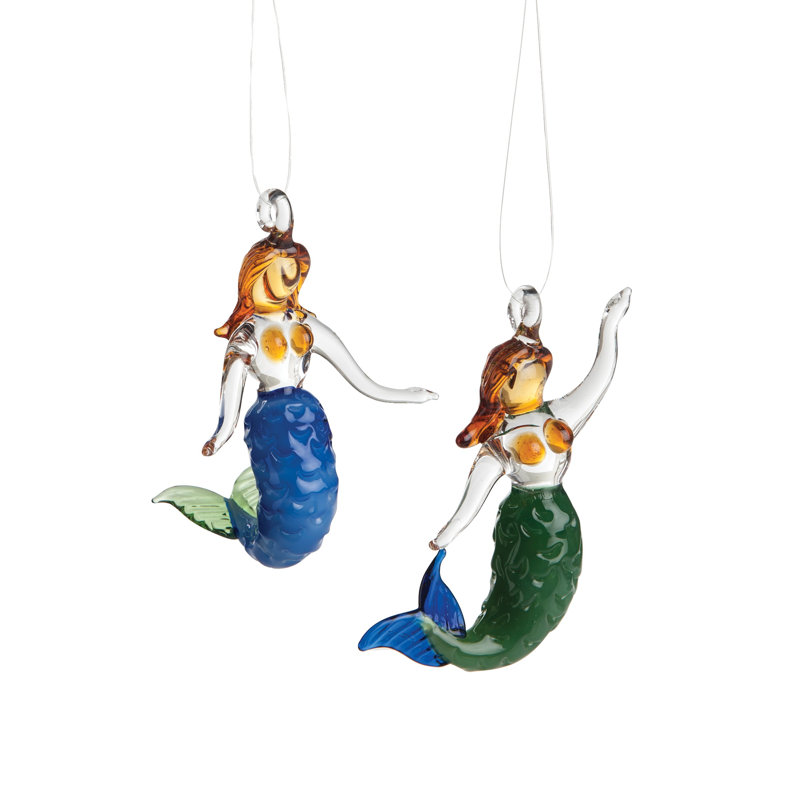 Ensemble d’ornement suspendu figurine 2 pièces artglass sirène