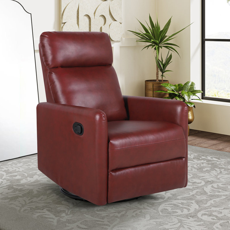 Fauteuil inclinable standard pivotant en cuir véritable de 27,16 po de largeur Rillie, Similicuir bourgogne