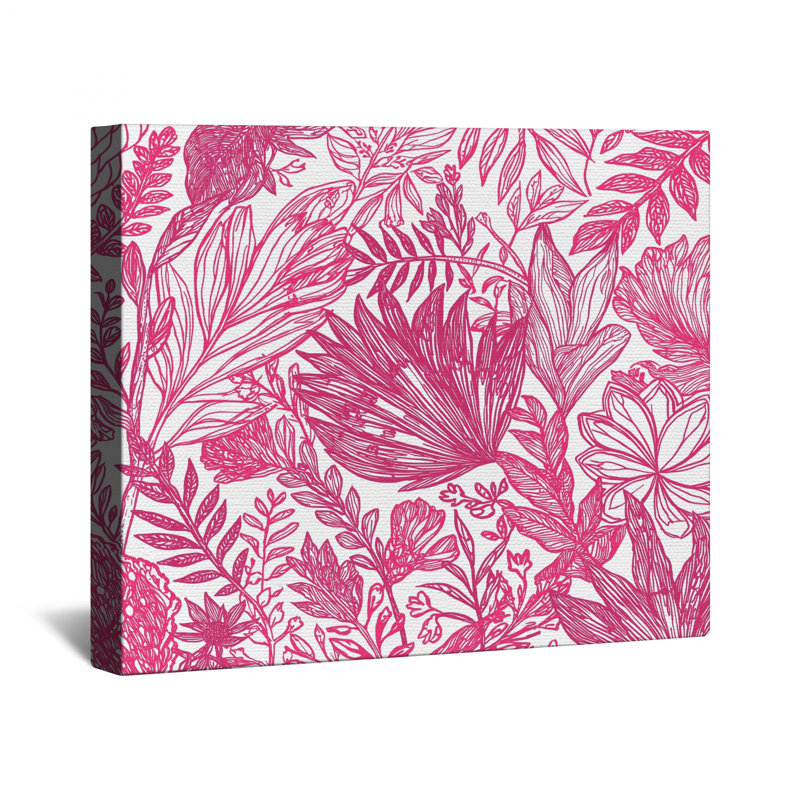 Pink Floral Line Art Canvas Gallery Wrap in Many Sizes, 12 x 12 inches