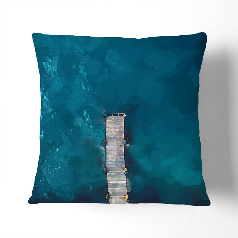 Boat Jetty In Marco Island In Abstract Square Throw Cushion, 40cm H x 40cm W x 15cm D, Stone