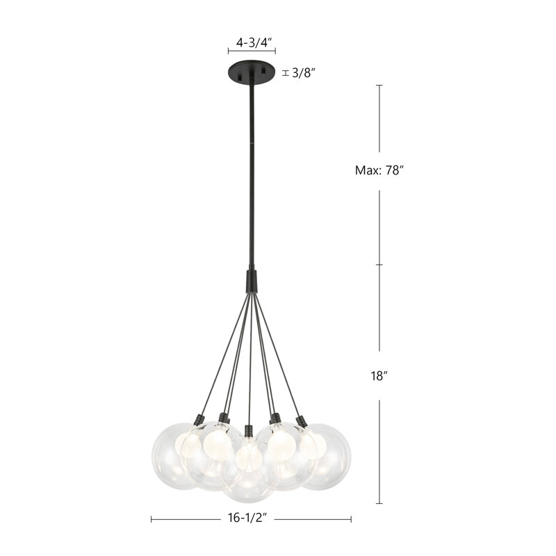 Bolla Steel LED Chandelier, 7, Brushed Gold, 18" H x 16.5" W x 16.5" D