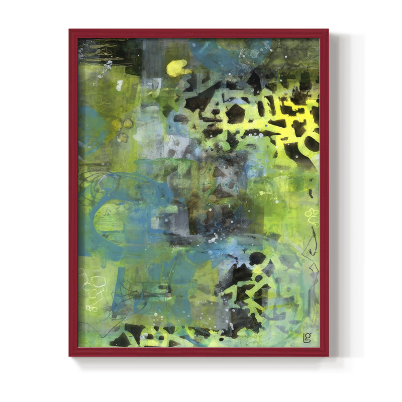 Alphabet Soup, reproduction abstraite encadrée - bois massif, H 30 po x l 24 po, Rouge