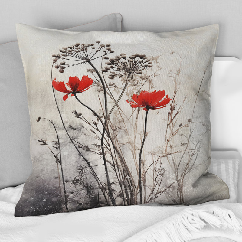 Coussin décoratif à imprimé floral Red Grey Herb Garden I