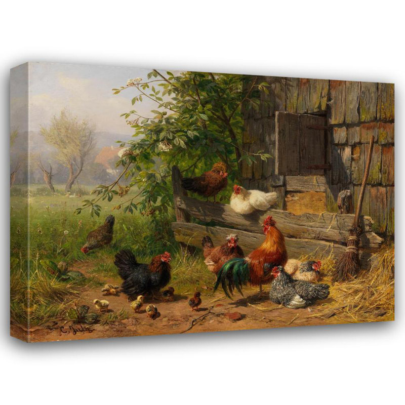"Hühnerhof" par Carl Jutz - Toile tendue avec châssis, H 33 po x l 48 po