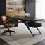 Bureau rectangulaire en bois massif noir avec 4 tiroirs, bureau