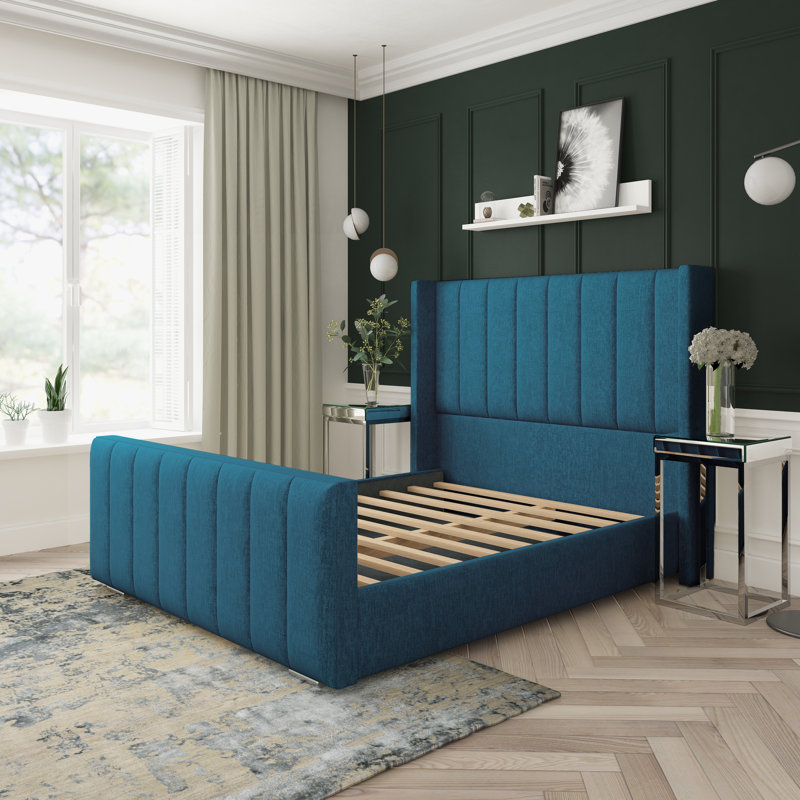 Willow Chenille Upholstered Bed Frame, Kingsize (5'), Teal