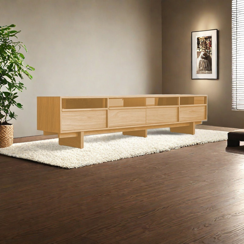 Meuble télé en bois massif avec rangement multicouche durable, L 78,74 po