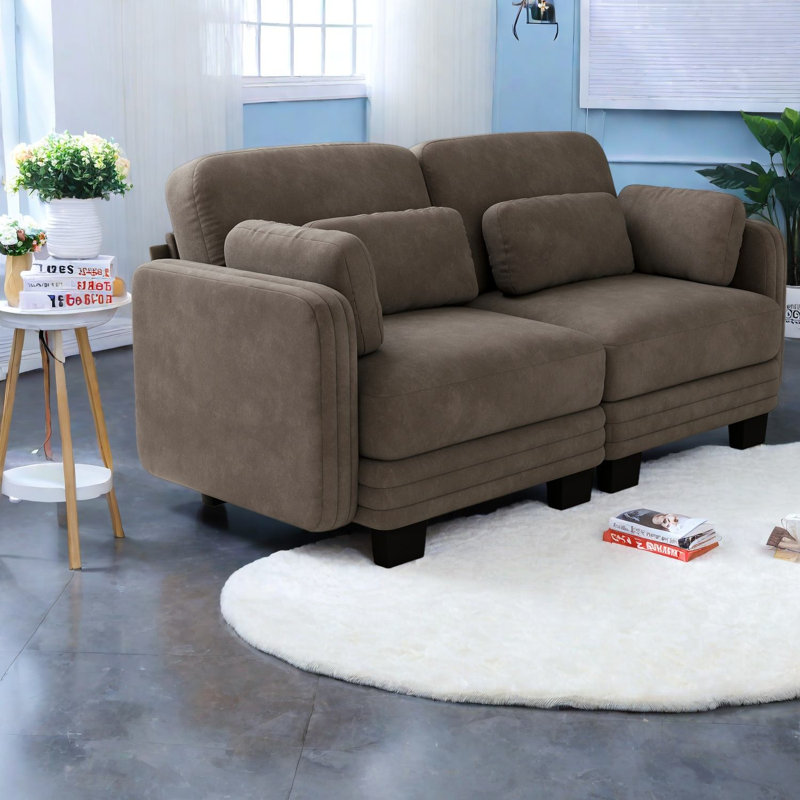 Canapés d'angle à compression, causeuse modulaire moderne en chenille marron pour la maison