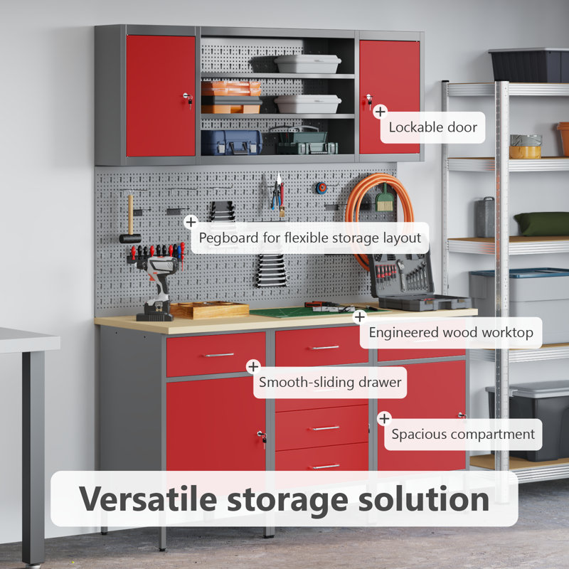 Work Cabinet with Drawer, Red