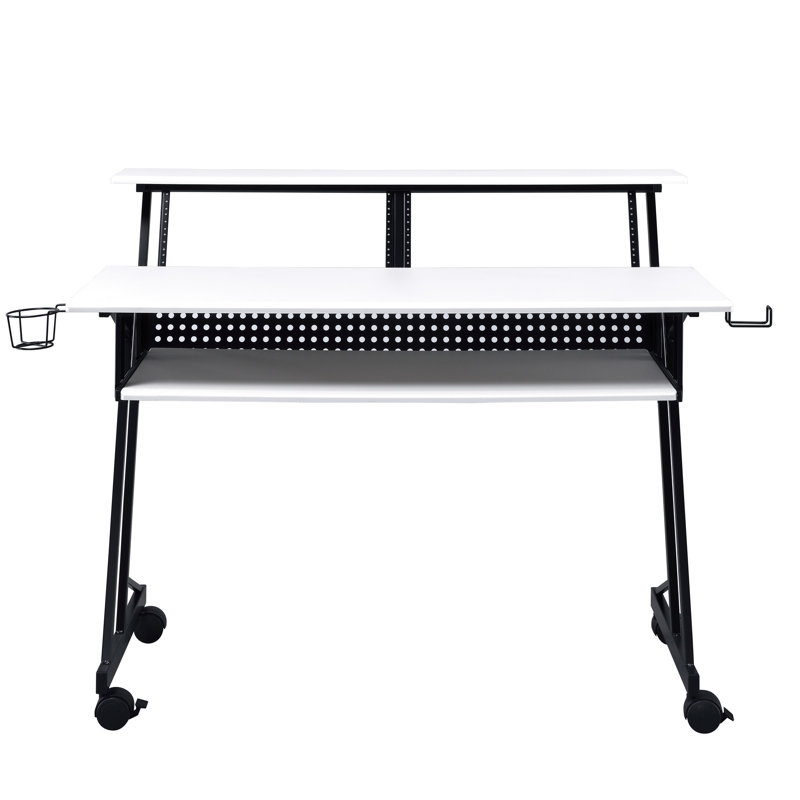 Bureau de musique blanc et noir avec plateau pour, H 38,23 po x l 27,36 po x P 48,11 po