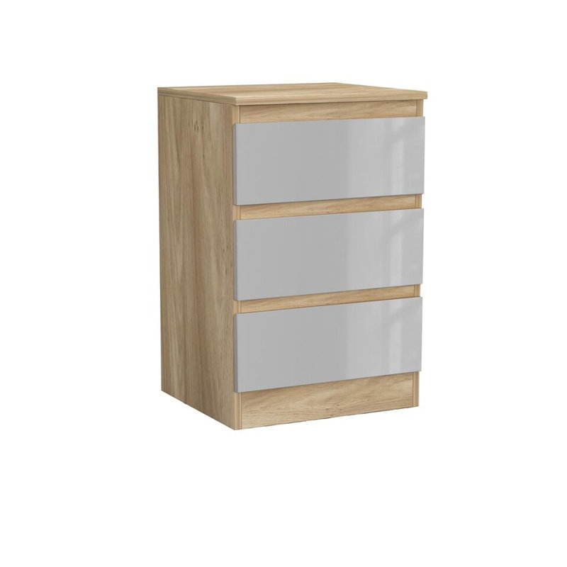 Gloss 3 Drawer Skagen High Wooden Bedroom Chest Cabinet No Handle Drawer Storage, Oak/Grey