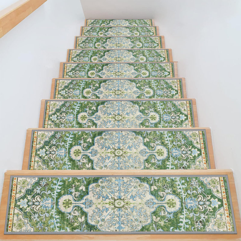 Tapis d'escalier antidérapants pour l'intérieur, Vert / Bleu / Beige