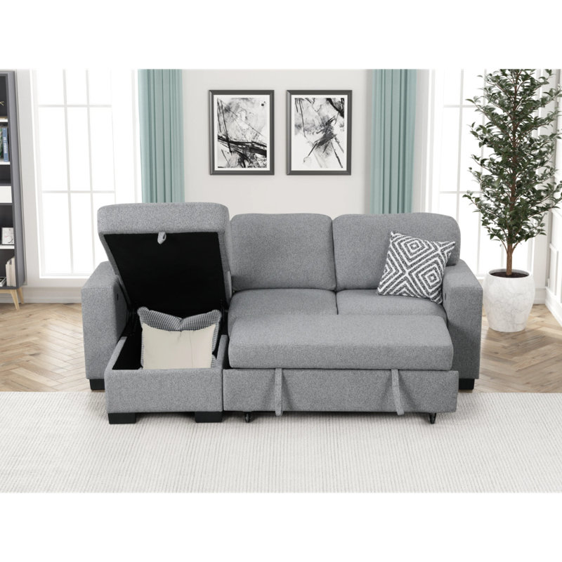 Canapé modulaire réversible avec lit gigogne Pacific, Tissu gris
