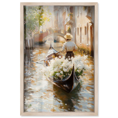 Décoration murale de cuisine Sunlit Canal Shadowbox par Art Remedy, cadre blond, 11 x 16