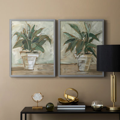 Impression impressionniste avec plante d'intérieur I-Premium - prête à être accrochée - aucun clou requis - aucun clou requis