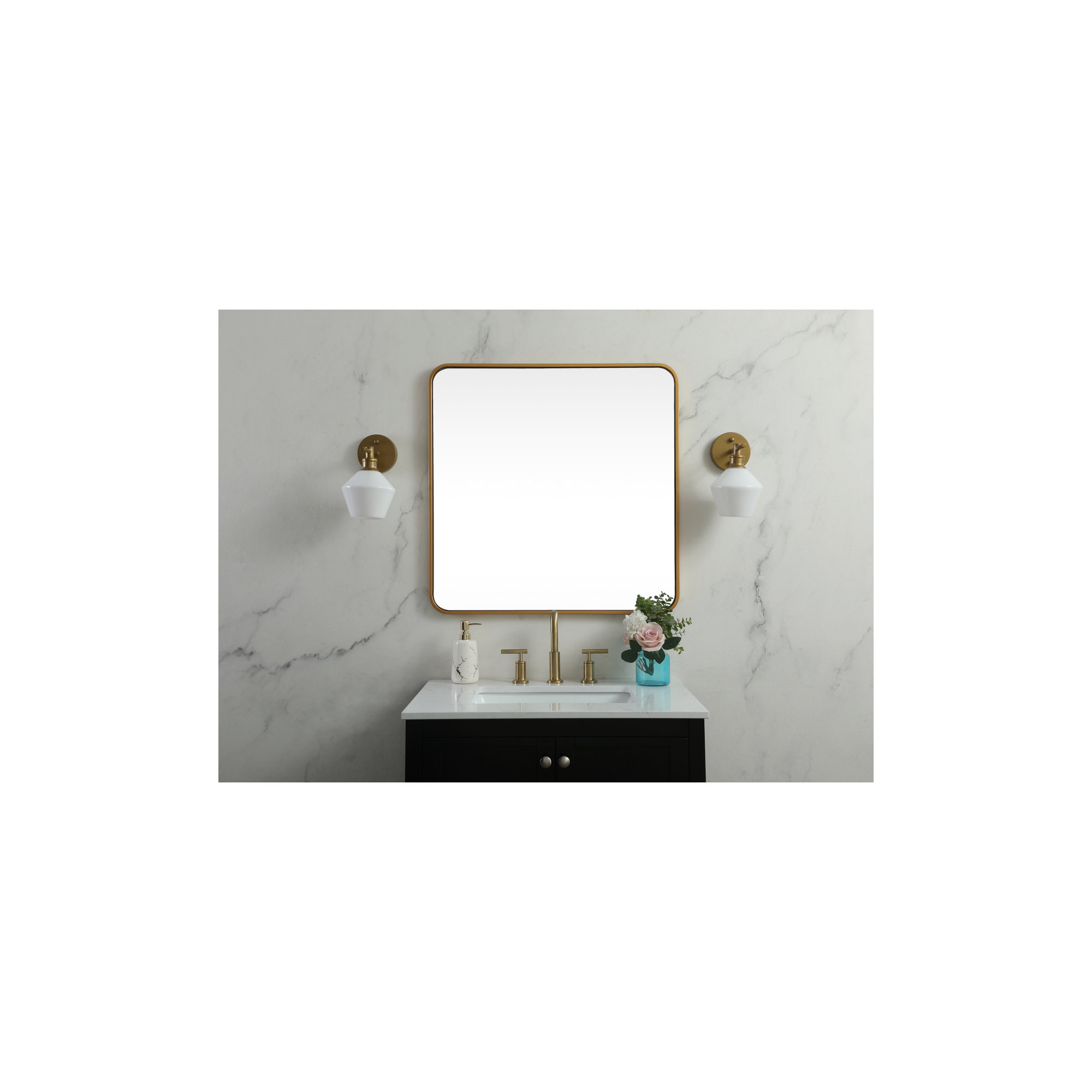 Metal Square Wall Mirror, 30"  x 30" , Brass