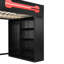 Lit mezzanine double moderne avec bureau éclairé, prise de courant et armoire de rangement ouverte, tablettes-858039520