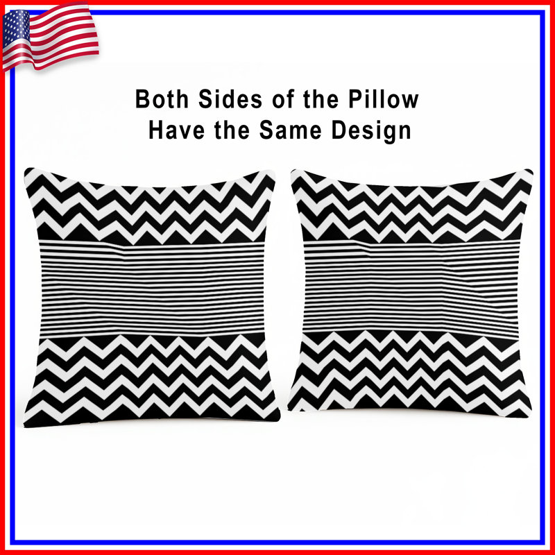 Coussins décoratifs noirs et blancs à rayures en zigzag, 26 x 26 pouces