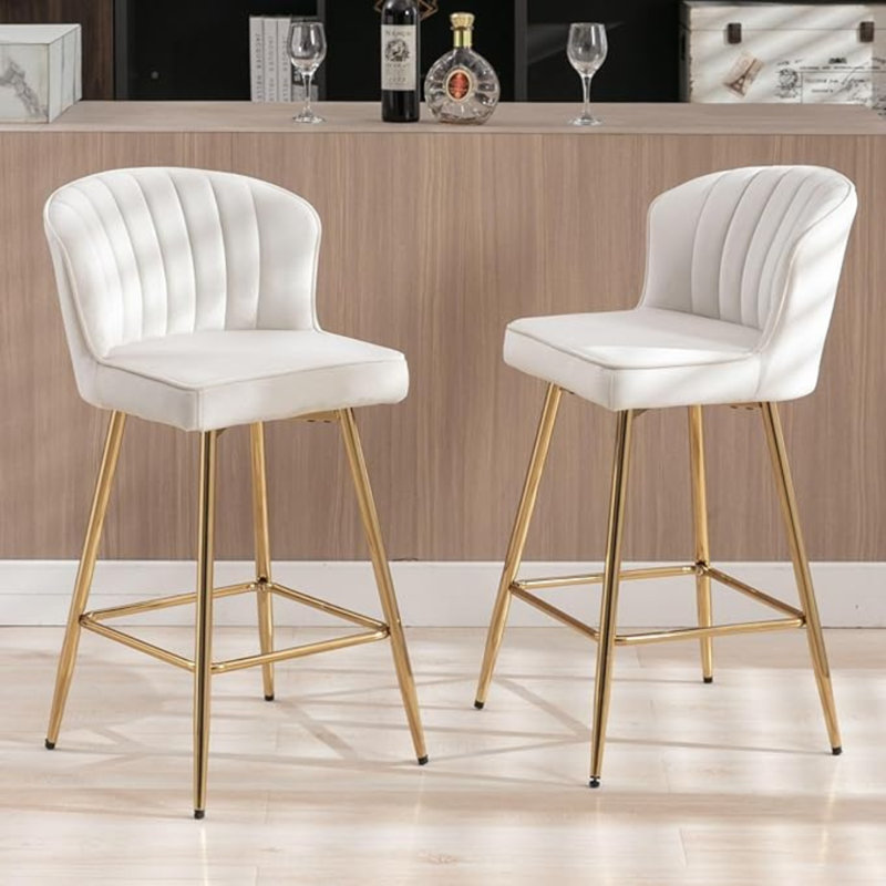 Upholstered Counter Stool with Metal Frame, White