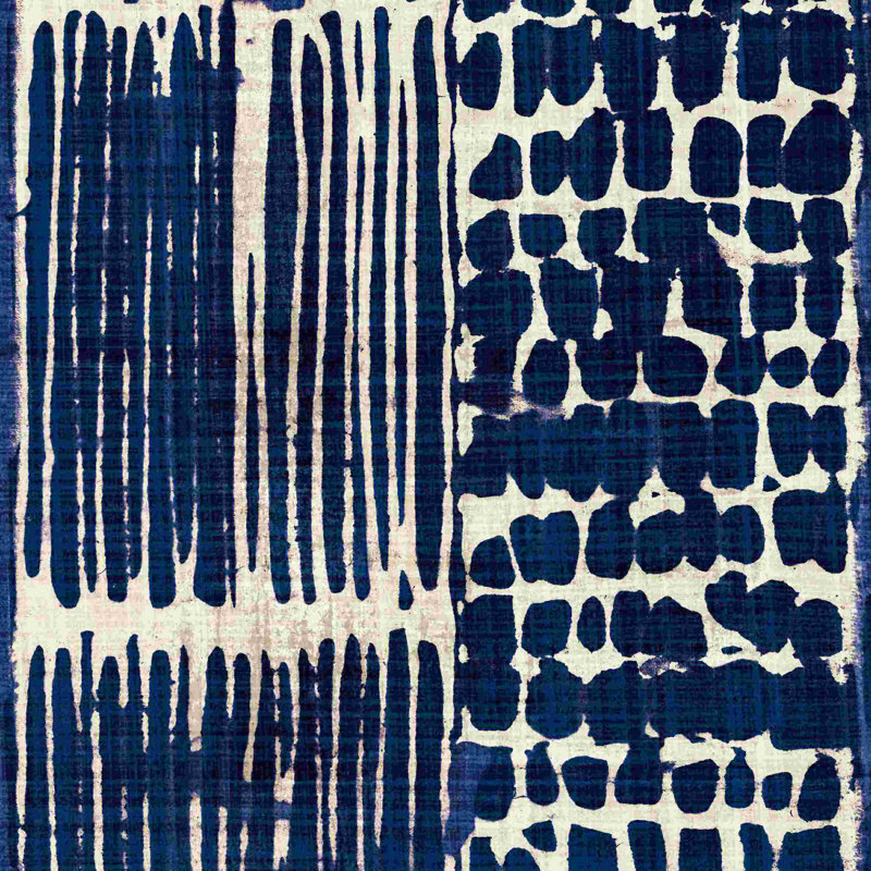 «Indigo Batik III» par Wild Apple Portfolio - peinture sur toile tendue, H 20 po x l 20 po, Encadrement argenté, Non