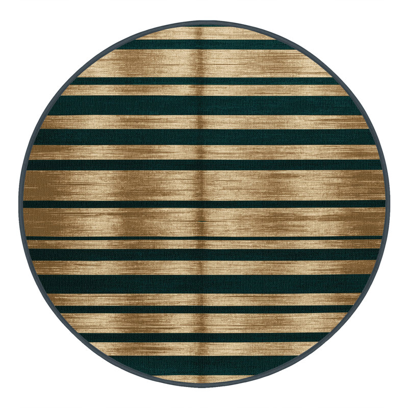 Tapis vert à rayures horizontales lavable à la machine, Rond 3 pi