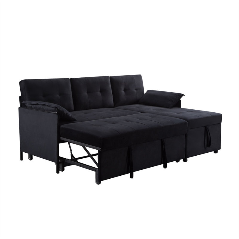 77.6” Reversible Sectional Sleeper Sofa, Black Velvet