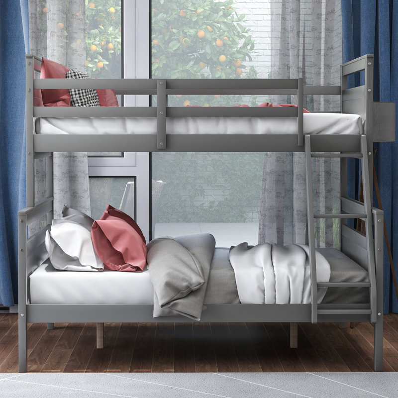 Lit superposé avec échelle en bois de pin rustique Triven, Gris