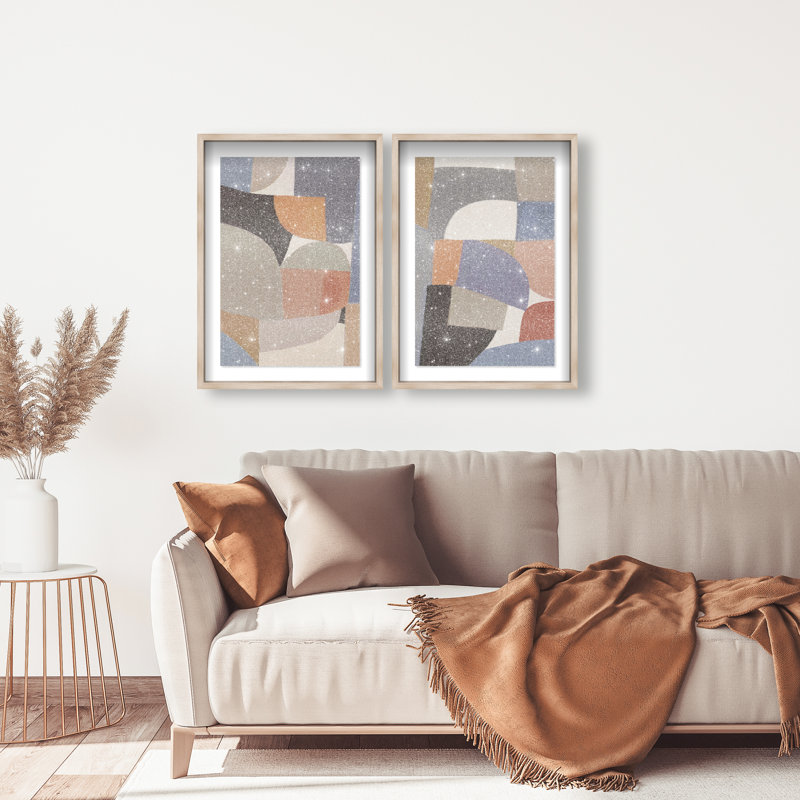 Muted Prelude Set Shadowbox Abstract Print by Oliver Gal, Black Frame, 10 x 15, 62"H x 42"W, Natural Oak Shadowbox