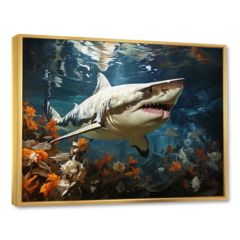 " Shark Ballet Painting ", 12" H x 20" W x 1" D, Gold Floater Framed