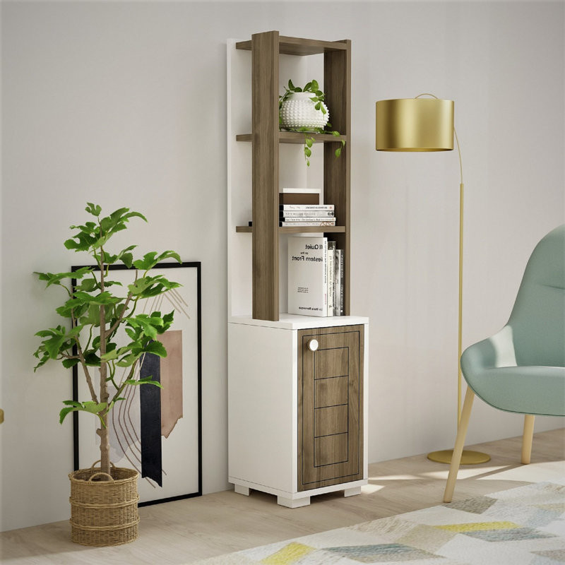 Baugus 134.6cm H x 29.6cm W Standard Bookcase, White/Walnut