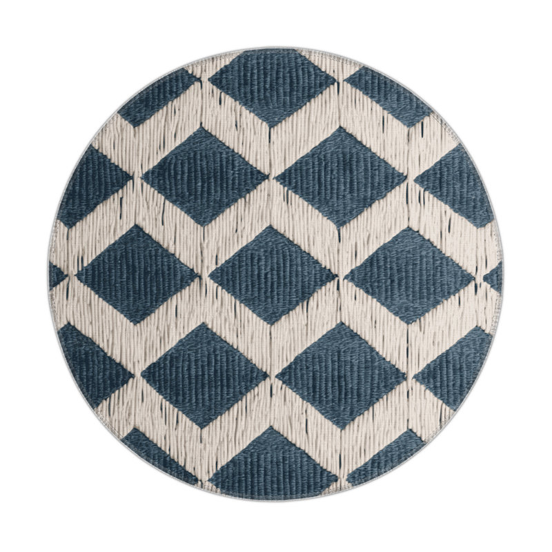 Tapis d'intérieur et d'extérieur à carreaux beige, Rond 5 pi