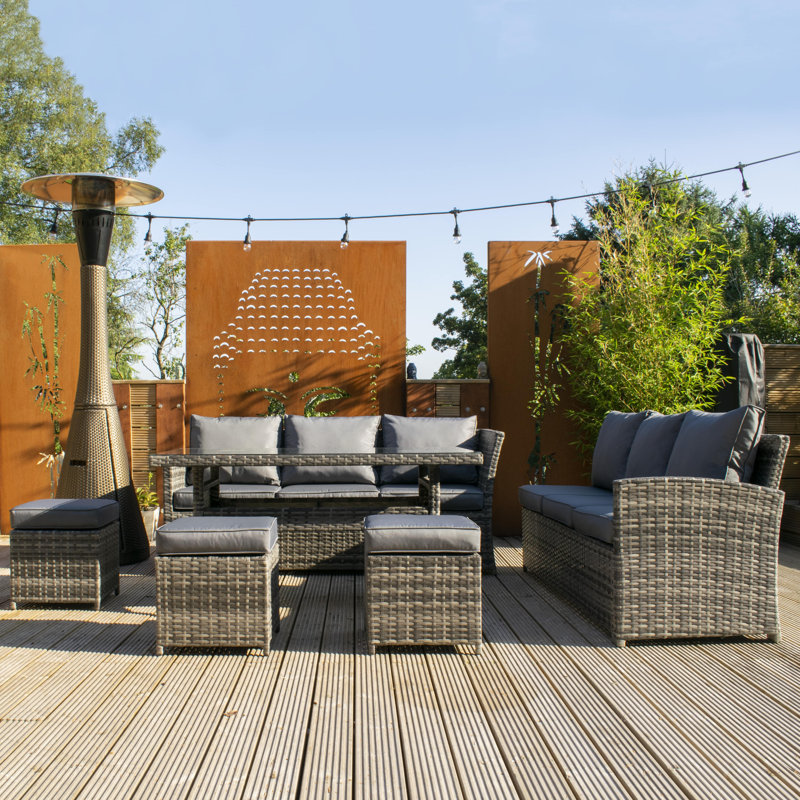 Vanderpol 9 - Person Wicker Patio Dining Set with Rectangular Table , Cushions Included