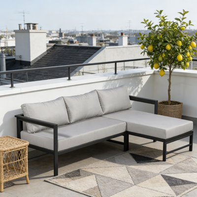 Outdoor L-Shaped Patio Sofa With Iron Frame & Ultra-Thick Cushions, Weather-Resistant 3-Seat Corner Sofa For Patio, Balcony & Garden